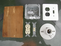 Photo of parts required to build a dim-bulb tester